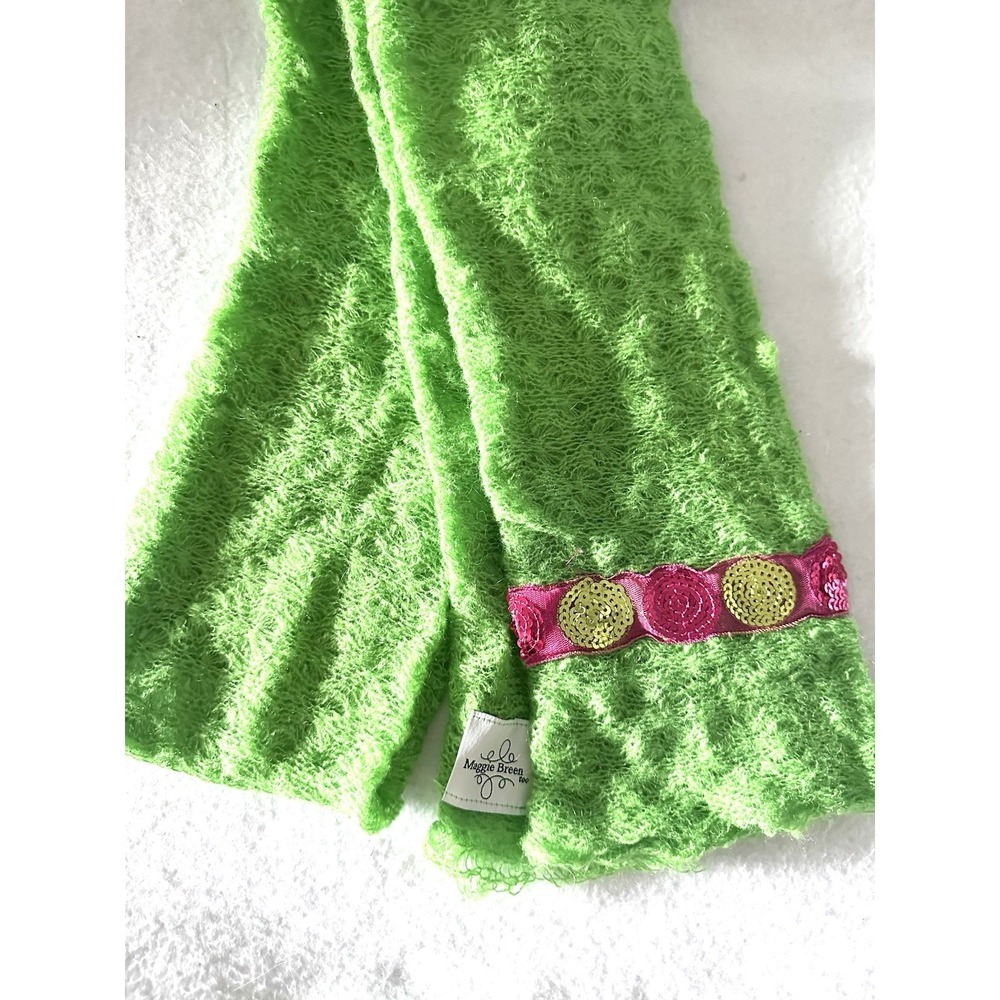 Maggie Breen Girls Scarf 5.5" X 79" Green‎ Pink Sequin Textured Soft